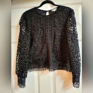 Ultra Pink Elegant Black Antique Lace Women's Top Size L